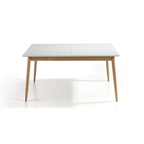 MOMMA HOME Mesa Comedor Extensible - Mesa Cocina Extensible, Mesa Madera Roble, Tablero Macizo, Mesas Cuadradas Extensibles Comedor, Mesa Extensible Color Blanco/Roble, Modelo Lucas, 120-160x80x76 cm