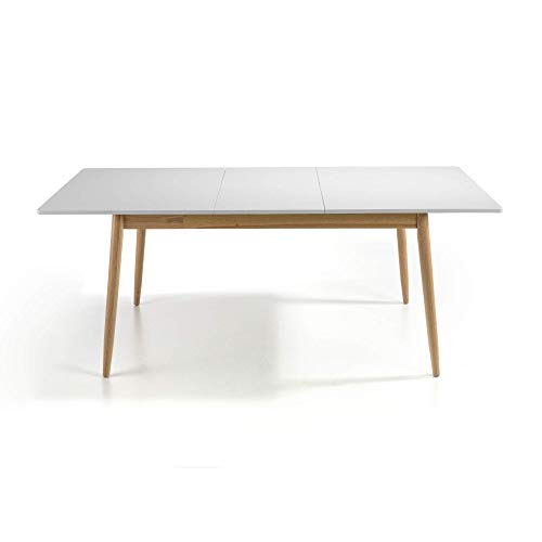 MOMMA HOME Mesa Comedor Extensible - Mesa Cocina Extensible, Mesa Madera Roble, Tablero Macizo, Mesas Cuadradas Extensibles Comedor, Mesa Extensible Color Blanco/Roble, Modelo Lucas, 120-160x80x76 cm