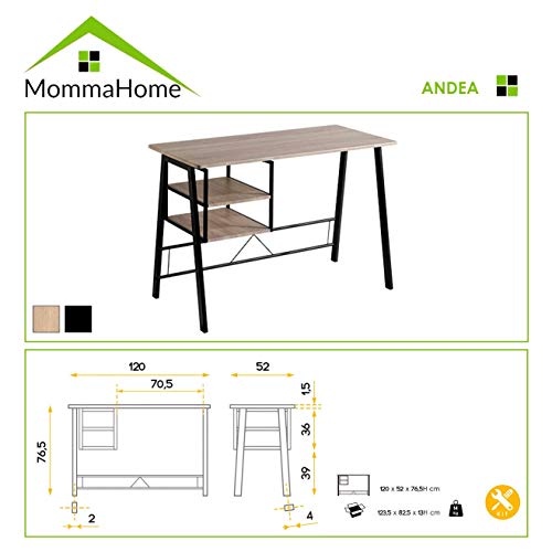 Momma Home Mesa Escritorio - 2 Cajoneras Escritorio, Escritorio Ordenador, Mesa Oficina, Escritorio Vintage, Escritorio Juvenil, Mesa Estudio, Mesa Habitacion Juvenil, Modelo Andea, 120x52x76,5 cm