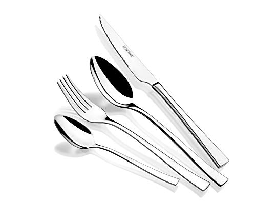 Monix Módena - Set de cubiertos de 24 piezas con cuchillo chuletero, acero inoxidable 18/10, diseño contemporaneo, acabado pulido brillante, espesor 2.5 mm (6 comensales)