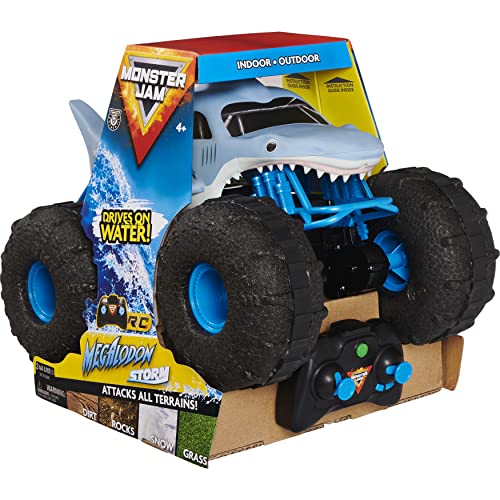 Monster Jam Megalodon STORM - Camión monstruo de control remoto todo terreno, escala 1:15