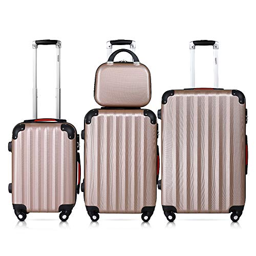 Monzana Juego de 4 Maletas rigidas Rosadas con Neceser Conjunto de Viaje Set de 4 valijas 12L 34L 59L 89L Equipaje