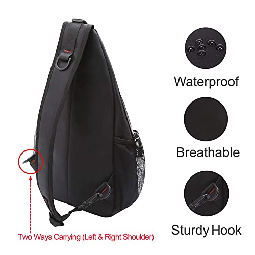 MOSISO Bolso de Honda, Poliéster Duradero Pecho Hombro Desbalanceada Gimnasia Fanny Ligero Crossbody Saco Satchel al Aire Libre Excursión Mochila Daypack, Negro