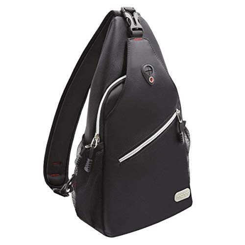 MOSISO Bolso de Honda, Poliéster Duradero Pecho Hombro Desbalanceada Gimnasia Fanny Ligero Crossbody Saco Satchel al Aire Libre Excursión Mochila Daypack, Negro