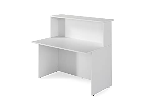 Mostrador 120 cm. Blanco con Mesa de Trabajo, Recepción, Profesional, Entrega rápida, Medida 120x74x115 cm. Ideal Oficina, peluquerías y Cualquier Tipo de establecimiento.