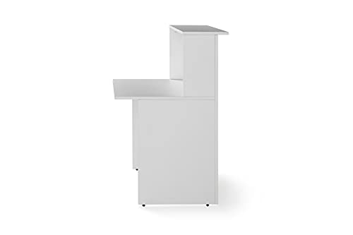 Mostrador 120 cm. Blanco con Mesa de Trabajo, Recepción, Profesional, Entrega rápida, Medida 120x74x115 cm. Ideal Oficina, peluquerías y Cualquier Tipo de establecimiento.