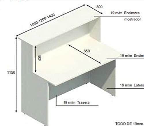 Mostrador 120 cm. Blanco con Mesa de Trabajo, Recepción, Profesional, Entrega rápida, Medida 120x74x115 cm. Ideal Oficina, peluquerías y Cualquier Tipo de establecimiento.