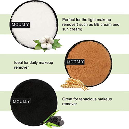 MOULLY 6Pcs Discos Desmaquillantes Reutilizables, Algodón Desmaquillantes Lavado y Ecologicos, Almohadillas Desmaquillantes Facial Reutilizables, Makeup Remover Pads para la Limpieza y desmaquillante