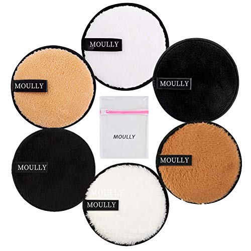 MOULLY 6Pcs Discos Desmaquillantes Reutilizables, Algodón Desmaquillantes Lavado y Ecologicos, Almohadillas Desmaquillantes Facial Reutilizables, Makeup Remover Pads para la Limpieza y desmaquillante