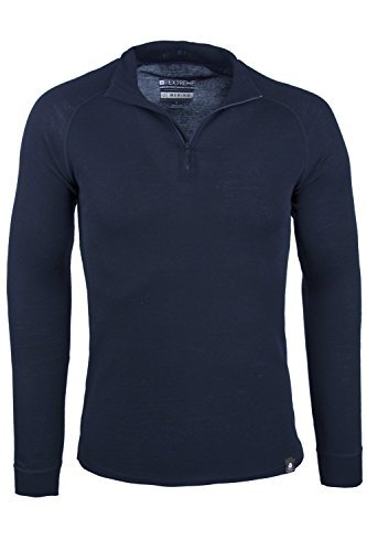 Mountain Warehouse Camiseta térmica Interior en Lana Merina con Manga Larga para Hombre - Camiseta Transpirable, Media Cremallera, Camiseta cómoda - para Acampar, Invierno Azul Marino XS