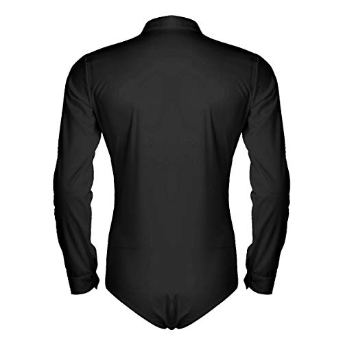 MSemis Camisa Baile Latino Maillot Clásico para Hombres Chicos Body Baile de Salón Camiseta de Danza Tango Samba Salsa Ropa Bailarín Competición Mangas Largas Negro Medium