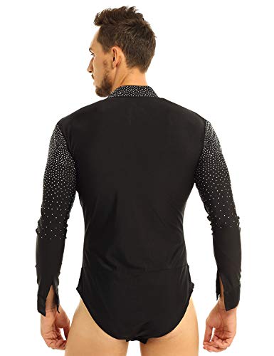 MSemis Maillot Baile Latino para Hombres Body Patinaje Gimansia Maillot Danza Lírica Camisa Danza Latina Manga Larga Tango Leotardo Ropa Actuación Competición Negro Medium