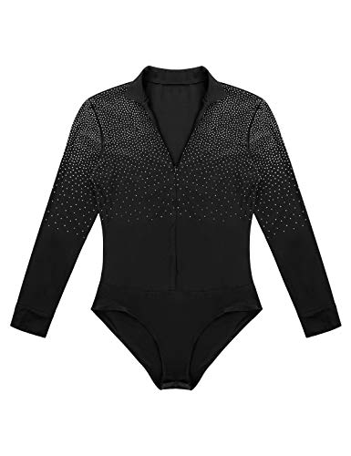 MSemis Maillot Baile Latino para Hombres Body Patinaje Gimansia Maillot Danza Lírica Camisa Danza Latina Manga Larga Tango Leotardo Ropa Actuación Competición Negro Medium