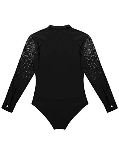 MSemis Maillot Baile Latino para Hombres Body Patinaje Gimansia Maillot Danza Lírica Camisa Danza Latina Manga Larga Tango Leotardo Ropa Actuación Competición Negro Medium