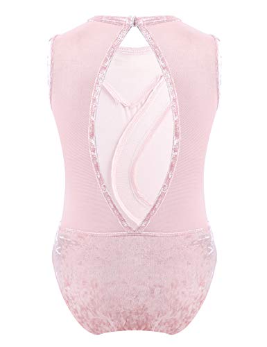 MSemis Maillot de Danza Ballet para Niña Maillot Elástico de Patinaje Artistico Mono Brillante de Gimnasia Ritmica Disfraz de Bailarina Body de Danza Clásica Rosa 8 años