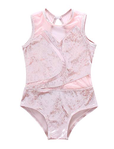 MSemis Maillot de Danza Ballet para Niña Maillot Elástico de Patinaje Artistico Mono Brillante de Gimnasia Ritmica Disfraz de Bailarina Body de Danza Clásica Rosa 8 años