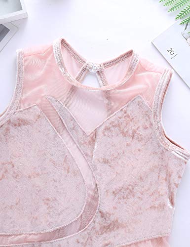 MSemis Maillot de Danza Ballet para Niña Maillot Elástico de Patinaje Artistico Mono Brillante de Gimnasia Ritmica Disfraz de Bailarina Body de Danza Clásica Rosa 8 años