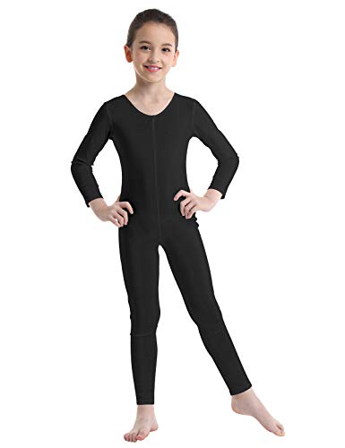 MSemis Maillot Entero Ballet Danza para Niños Niñas Unisex Mono Completo Gimnasia Rítmica Leotardo Manga Larga Jumpsuit Ropa Bailarina Otoño Invierno Negro 10-12 Años