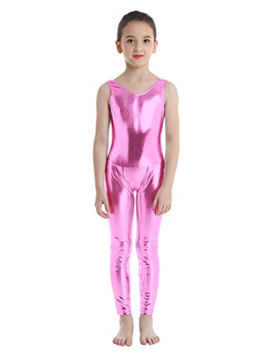 MSemis Maillot Gimnasia Ritmica Niñas Maillot Brillante de Patinaje Artistico Mono Elástico de Gimnasia Disfraz Bailarina Niña Traje Ballet Niña Rosa 8-10 años