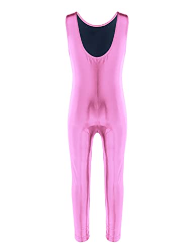 MSemis Maillot Gimnasia Ritmica Niñas Maillot Brillante de Patinaje Artistico Mono Elástico de Gimnasia Disfraz Bailarina Niña Traje Ballet Niña Rosa 8-10 años