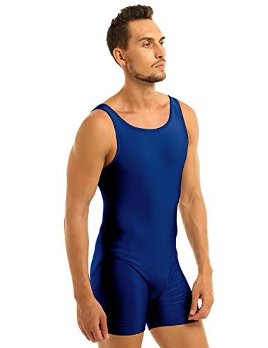 MSemis Mono Corto Hombres Ajustado Body Sin Mangas Ropa Interior Depottivo Fitness Chalecos Rayas Deportivos Bodysuit Maillot Gimnasia Ritmica Camisetas Verano Leotardo Azul X-Large