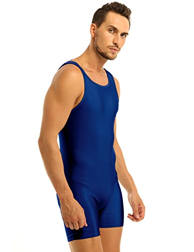 MSemis Mono Corto Hombres Ajustado Body Sin Mangas Ropa Interior Depottivo Fitness Chalecos Rayas Deportivos Bodysuit Maillot Gimnasia Ritmica Camisetas Verano Leotardo Azul X-Large