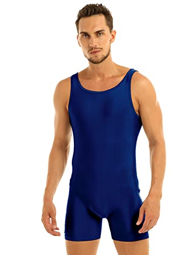 MSemis Mono Corto Hombres Ajustado Body Sin Mangas Ropa Interior Depottivo Fitness Chalecos Rayas Deportivos Bodysuit Maillot Gimnasia Ritmica Camisetas Verano Leotardo Azul X-Large