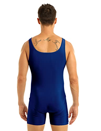 MSemis Mono Corto Hombres Ajustado Body Sin Mangas Ropa Interior Depottivo Fitness Chalecos Rayas Deportivos Bodysuit Maillot Gimnasia Ritmica Camisetas Verano Leotardo Azul X-Large