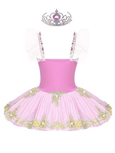 MSemis Vestido de Danza Ballet para Niña Maillot Vestido Patinaje niña de Patinaje Artistico Disfraz Bailarina Niña Maillot Princesa de Danza Clásica S Rosa A 5-6 años