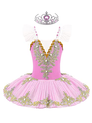 MSemis Vestido de Danza Ballet para Niña Maillot Vestido Patinaje niña de Patinaje Artistico Disfraz Bailarina Niña Maillot Princesa de Danza Clásica S Rosa A 5-6 años