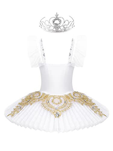 MSemis Vestido de Danza Ballet para Niña Maillot Vestido Patinaje niña de Patinaje Artistico Disfraz Bailarina Niña Maillot Princesa de Danza Clásica S Blanco B 7-8 años