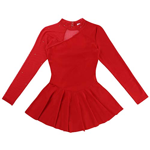 MSemis Vestido Patinaje Artístico para Mujer Body Leotardo Ballet Danza Chica Maillot Gimnasia Rítmica Manga Larga Ropa Bailarina Competición Rendimiento Rojo Small