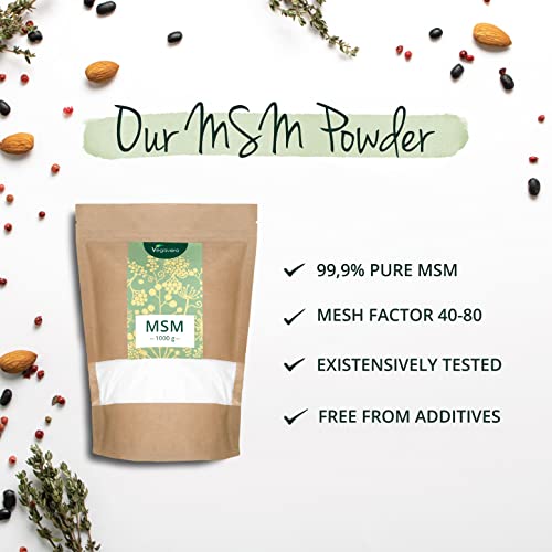 MSM en Polvo Vegavero® | EL ÚNICO 99% PURO | 1 kg | Sin Aditivos | Producto Premiado | Testado en Laboratorio | Antiinflamatorio Natural + Dolor Espalda + Articulaciones