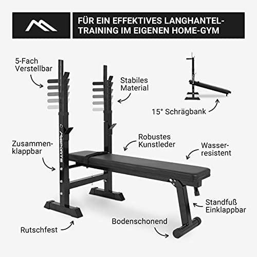 MSPORTS Banco de Pesas Profesional Multifuncional Plegable para Barras con Mancuernas de hasta 200 kg, Mancuernas