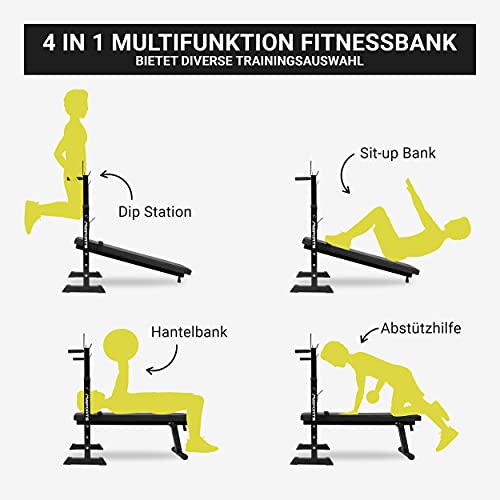 MSPORTS Banco de Pesas Profesional Multifuncional Plegable para Barras con Mancuernas de hasta 200 kg, Mancuernas