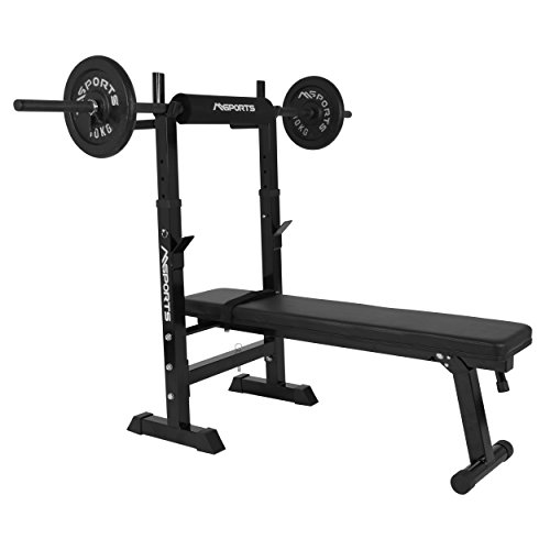 MSPORTS Banco de Pesas Profesional Multifuncional Plegable para Barras con Mancuernas de hasta 200 kg, Mancuernas