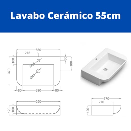 Mueble de baño Versa suspendido a Pared Fondo Reducido 1 cajón 2 Puertas con Lavabo Cerámico (Roble Natural, 55 cm)