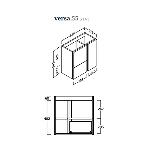 Mueble de baño Versa suspendido a Pared Fondo Reducido 1 cajón 2 Puertas con Lavabo Cerámico (Roble Natural, 55 cm)