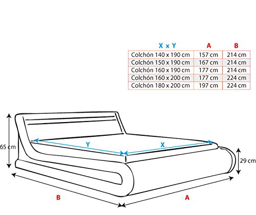 Muebles Bonitos | Cama Canapé Abatible de Matrimonio para Colchón de 140x190cm | Cama Moderna Parisina | con Somier de Láminas | Diseño Italiano con LED Multicolor RGB | Color Blanco y Negro