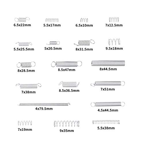 Muelles de Compresion, Juego Surtido Muelle, Muelle de Extensión, Resortes de Tensión, Muelles de Tracción con Caja de Almacenamiento - 200 Piezas