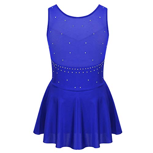 Mufeng Vestido de Leotardo de Color Sólido sin Mangas para Niñas Maillot Patinaje Artístico Baile Disfraz Bailarina con Volantes Gimnasia Azul A 13-14 años