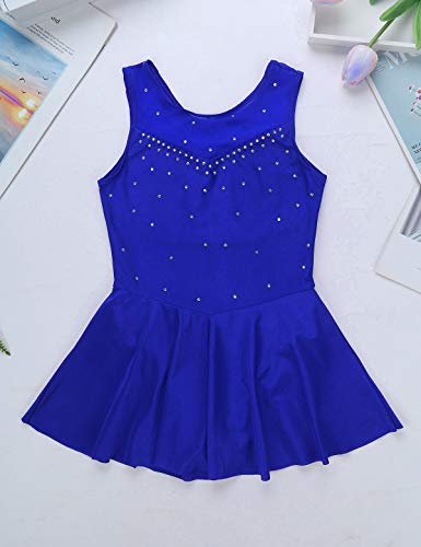 Mufeng Vestido de Leotardo de Color Sólido sin Mangas para Niñas Maillot Patinaje Artístico Baile Disfraz Bailarina con Volantes Gimnasia Azul A 13-14 años