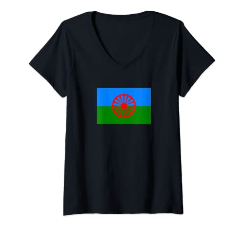 Mujer Bandera Romaní Bandera Gitana Romanko Flako Hombre Mujer Camiseta Cuello V