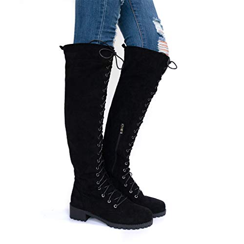 Mujer Botas Ante Tacón Plano Largo Botas Altas Otoño Zapatillas de Moda Botas Altas Zapatos de Señoras Botines Calzado Negras Marrón Verde 35-43 BK36