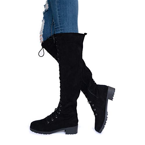 Mujer Botas Ante Tacón Plano Largo Botas Altas Otoño Zapatillas de Moda Botas Altas Zapatos de Señoras Botines Calzado Negras Marrón Verde 35-43 BK36