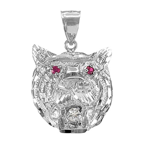 Mujer Colgante Collar de oro blanco de 14 quilates de tigre rojo circonitas (viene con un 45 cm Cadena)