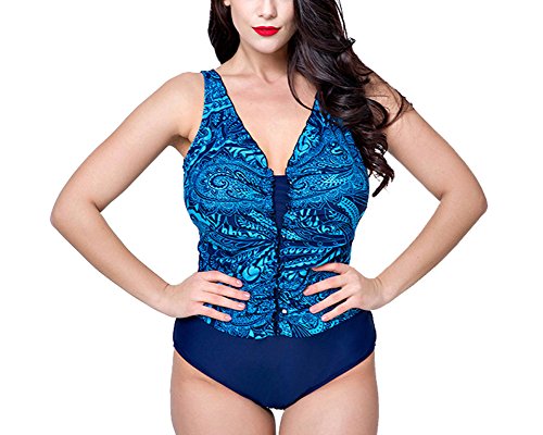 Mujer Cuello V Bikini Monokini Tallas Grandes Bañadores Imprimir Sin Mangas Traje De Baño Azul 56