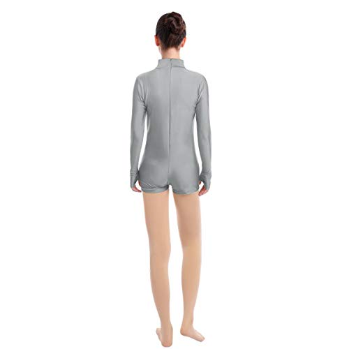 Mujer Maillot de Danza Ballet Manga Larga Lycra Body Gimnástico Leotardo de Baile Mono Boxer Yoga Ropa Deportiva Gris XS