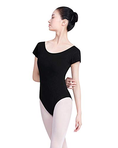 Mujer Manga Corta Maillot De Danza Gimnasia Ballet Leotardo Yoga Aerea Traje De Cuerpo Ropa De Practica Dx Negro 2Xl