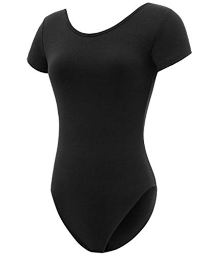 Mujer Manga Corta Maillot De Danza Gimnasia Ballet Leotardo Yoga Aerea Traje De Cuerpo Ropa De Practica Dx Negro 2Xl